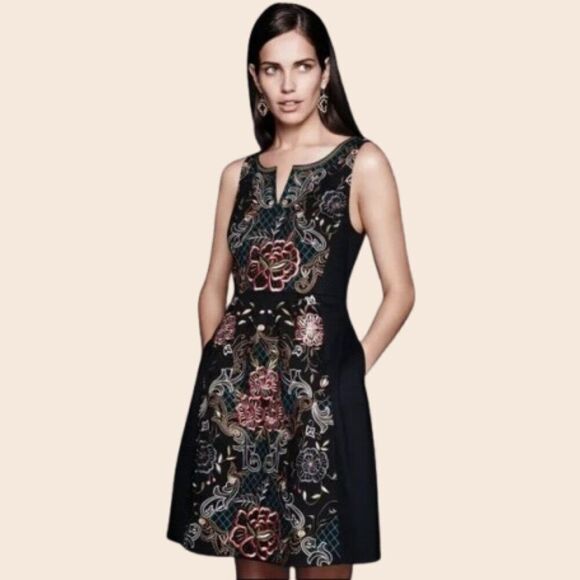 Anthropologie Moulinette Soeurs Navy Embroidered Perennial Mini Dress Size 2 - Picture 1 of 13